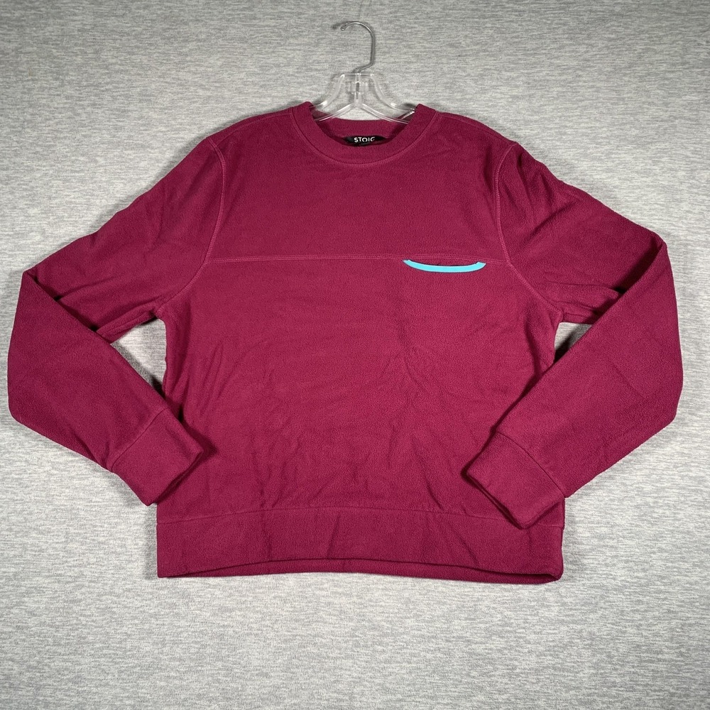 Stoic Fleece Sweatshirt Mens‎ Small Pink Pullover Chest Zip Pocket Warm Crewneck